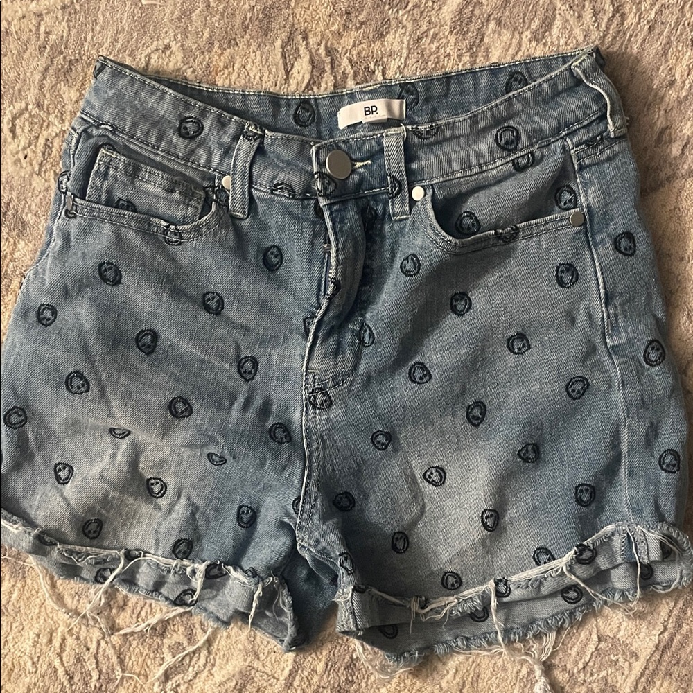 BP smiley Embroidered Blue Jean Shorts high waist hi rise
